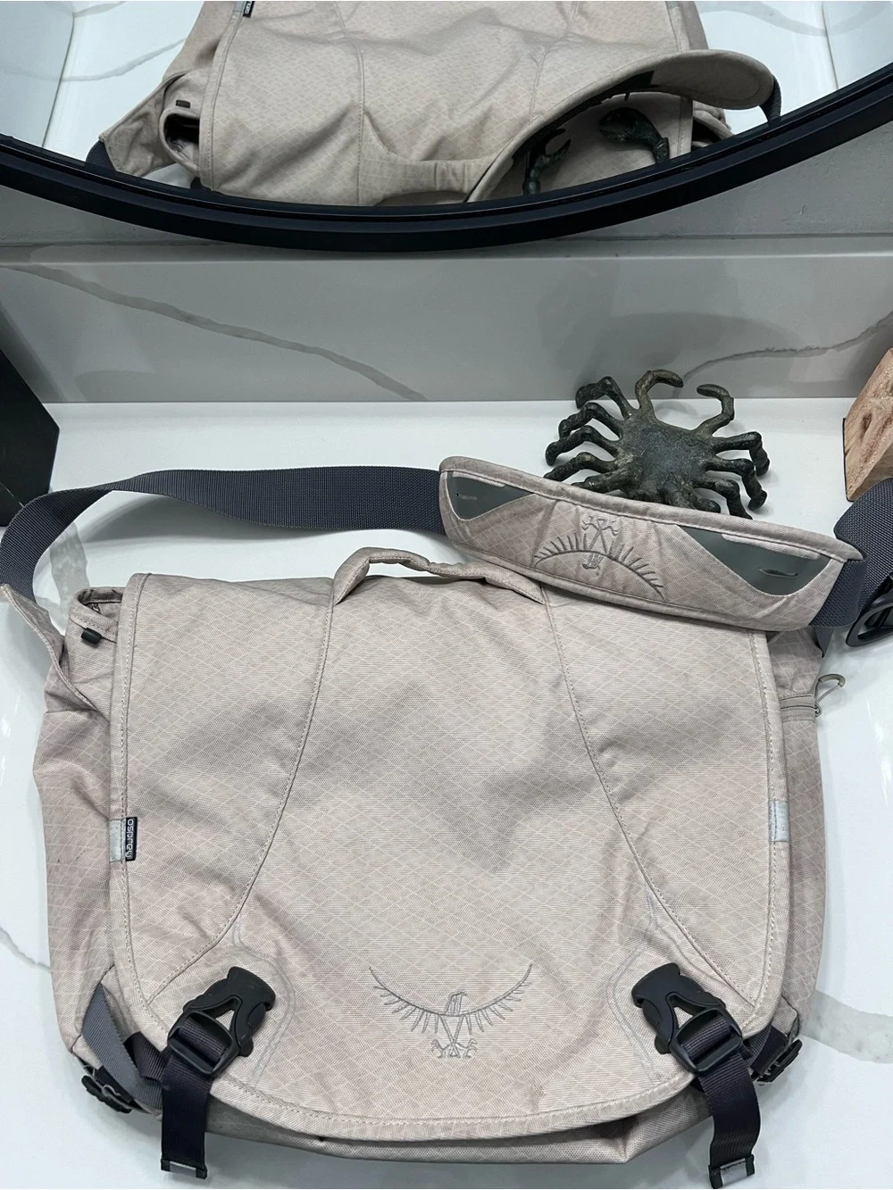 OSPREY Flap Jack Courier Bag - Beige Pattern w/ Dark Gray Straps -